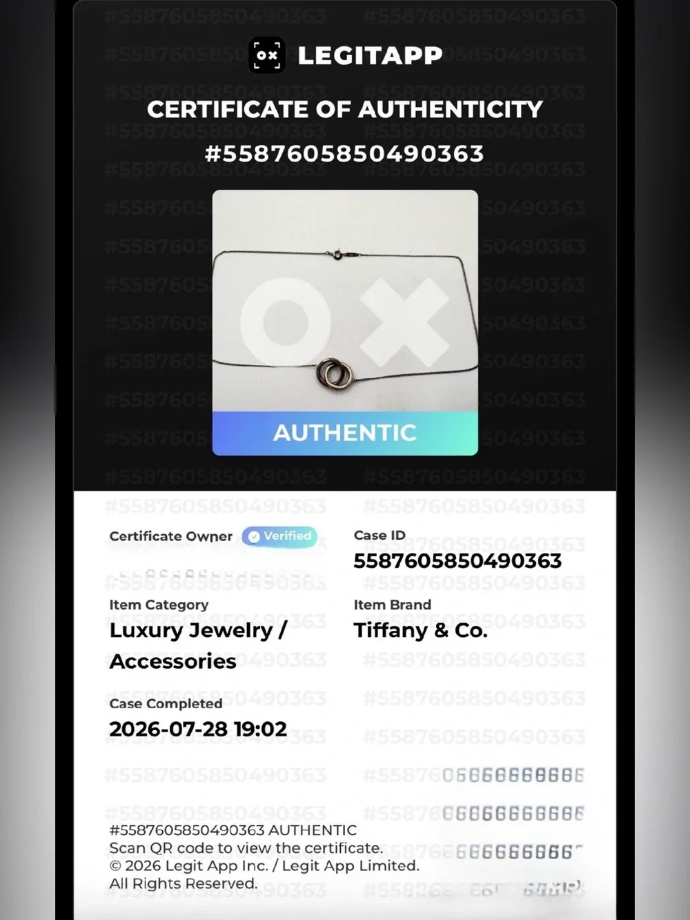 Authenticated Tiffany & Co. Small Interlocking Circles Pendant Necklace 1837 16”